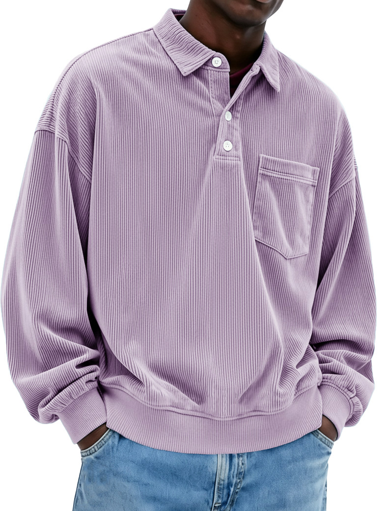 Men's Fashion Casual Ribbed Fabric Lapel Pocket Polo Shirt