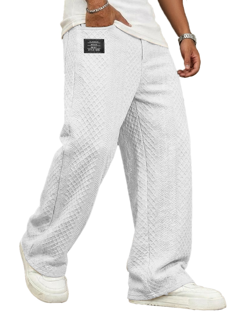 Men's Fashionable Casual Jacquard Fabric Loose Pocket Trousers