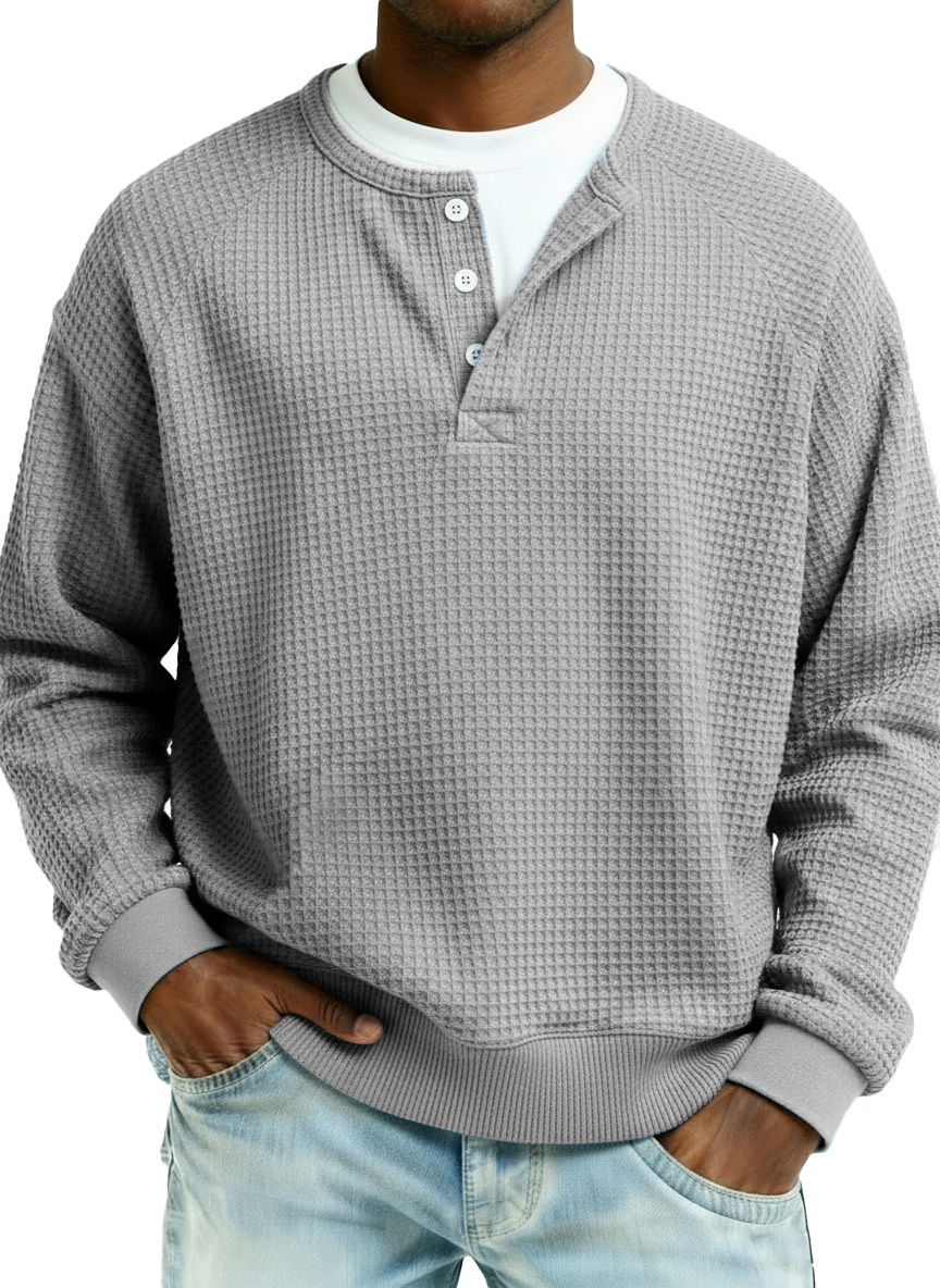 Men's Fashion Casual Waffle Fabric Raglan Long-Sleeve Top