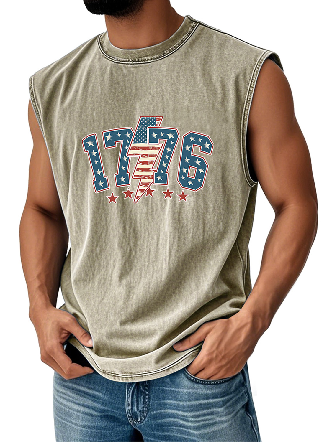 Men's Retro Everyday Independence Day 1776 Printed Casual Round Neck Sleeveless Vest