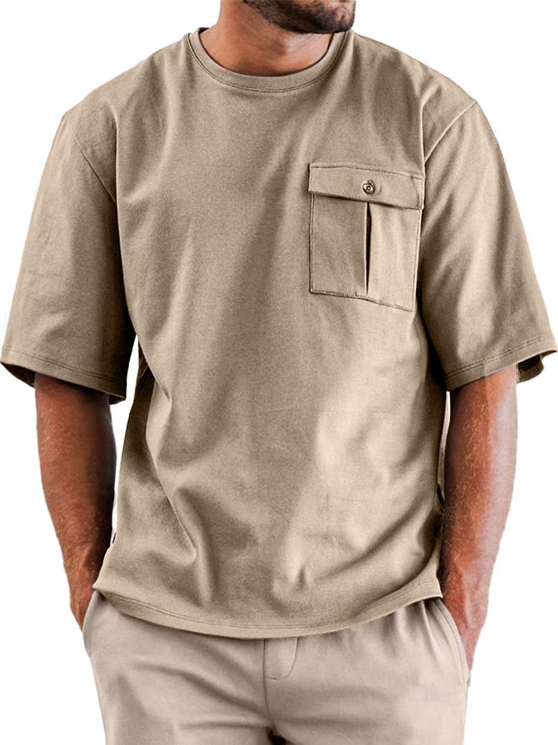 Men's Daily Round Neck Pocket Casual Solid Color Short Sleeve T-shirt