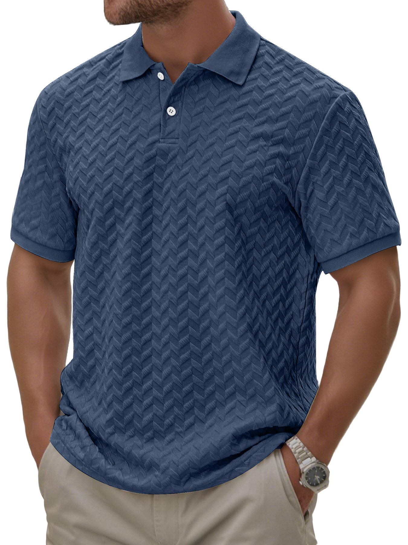 Men's Daily Texture Casual Lapel Button Comfortable Short-sleeved Polo Shirt