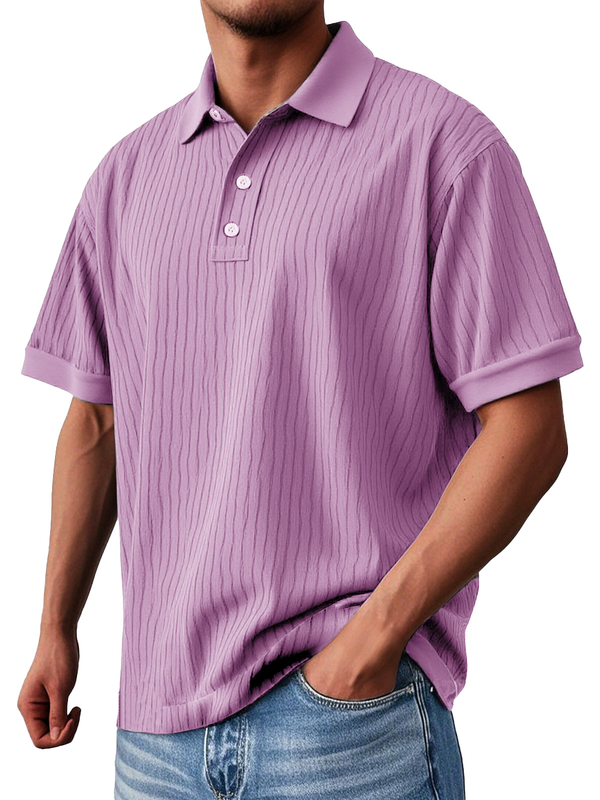 Men's Fashion Daily Textured Fabric Loose Pocket Lapel Polo Shirt