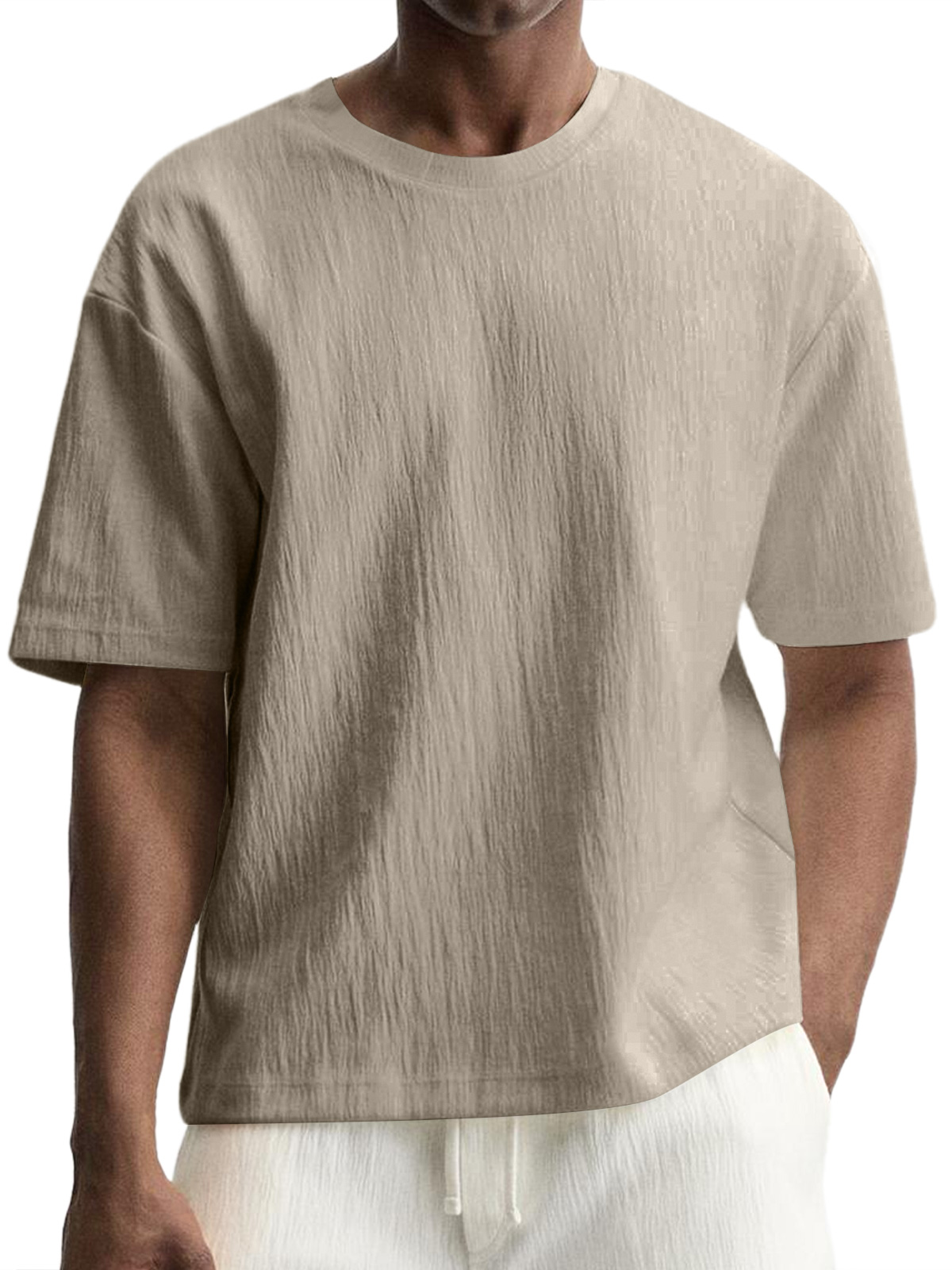 Men's Daily Round Neck Pleated Texture Casual Short-sleeved T-shirt