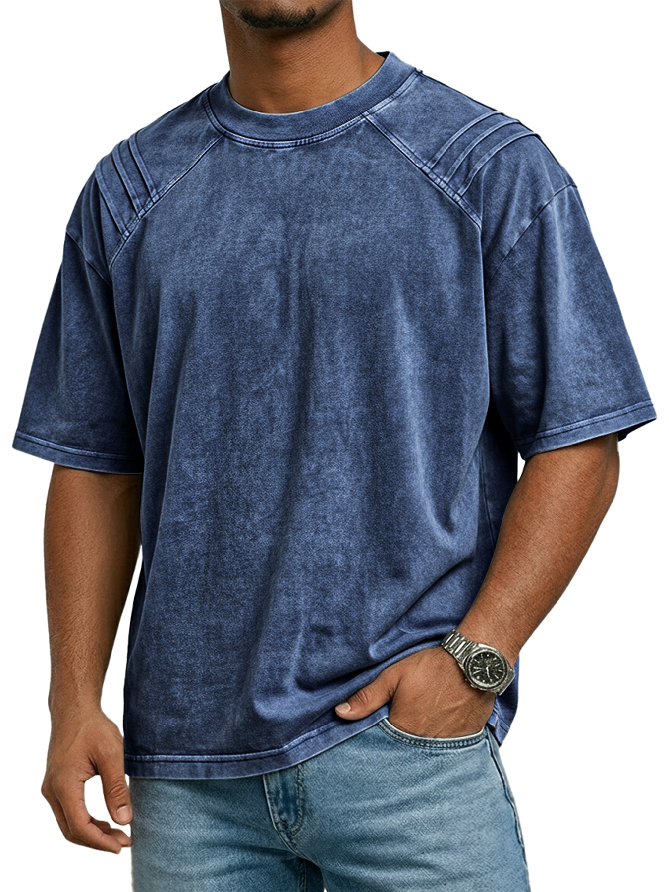 Men's Retro Crew Neck Deconstructed Casual Short-Sleeve T-Shirt