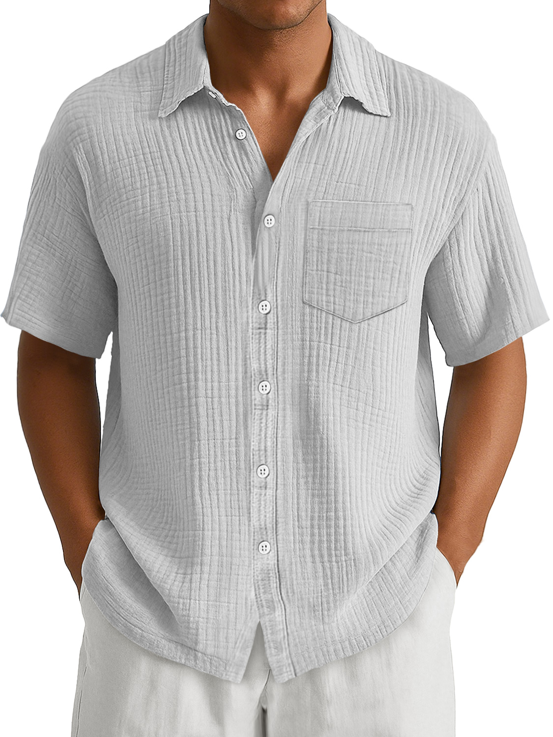 Men's Daily Casual Pleated Pocket Simple And Comfortable Short-Sleeved Shirt