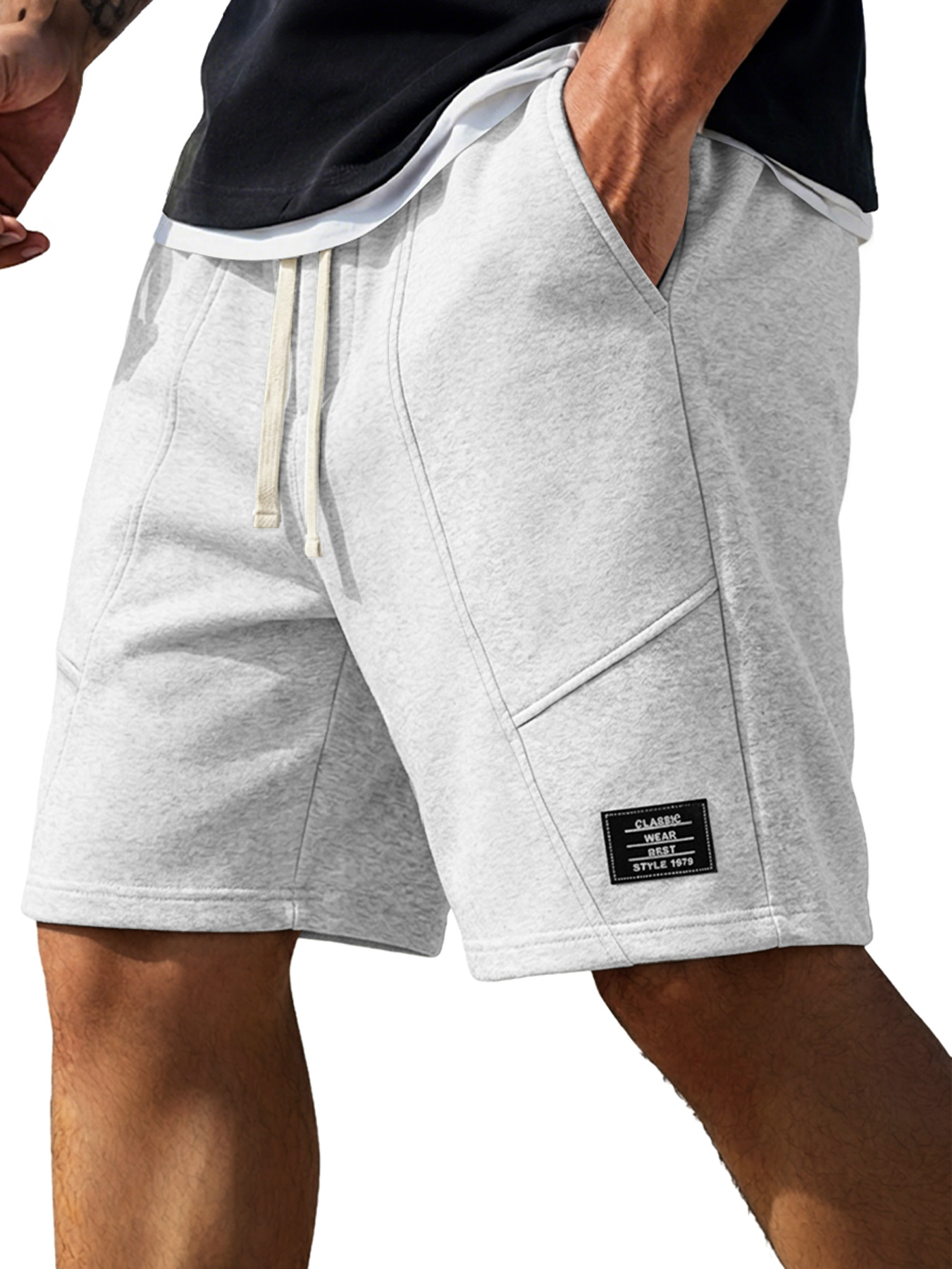 Men's Minimalist Deconstructed Design Embroidered Logo Casual Shorts