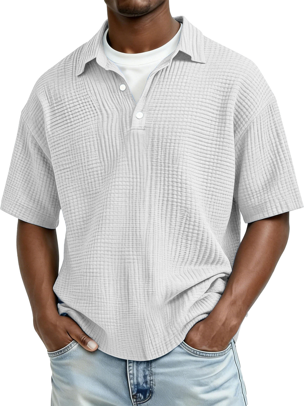 Men's Fashion Casual Pleated Fabric Short-Sleeve Polo Shirt