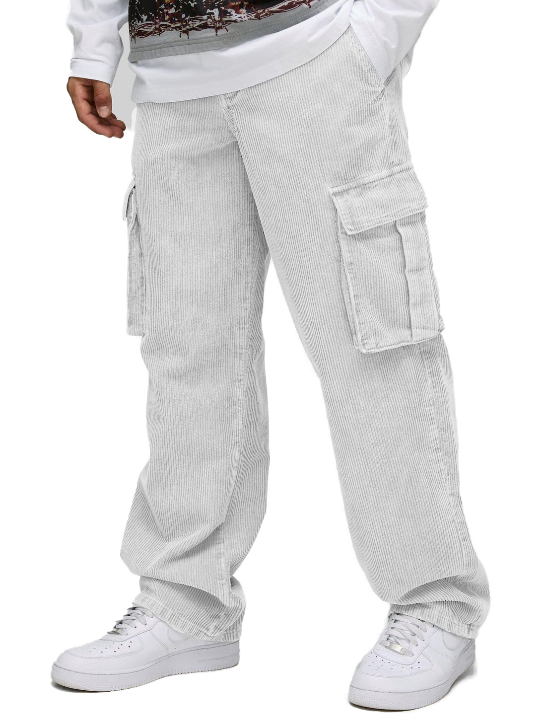 Men's Stylish Retro Corduroy Cargo Pocket Loose Elastic Waist Trousers