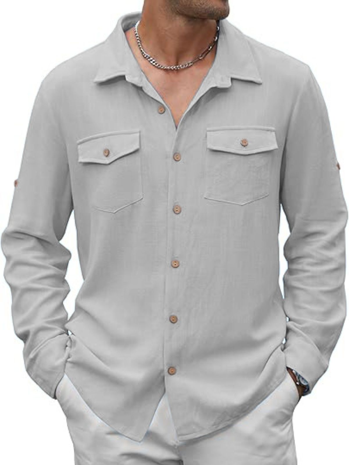 Men's Casual Solid Color Long-sleeved Shirt