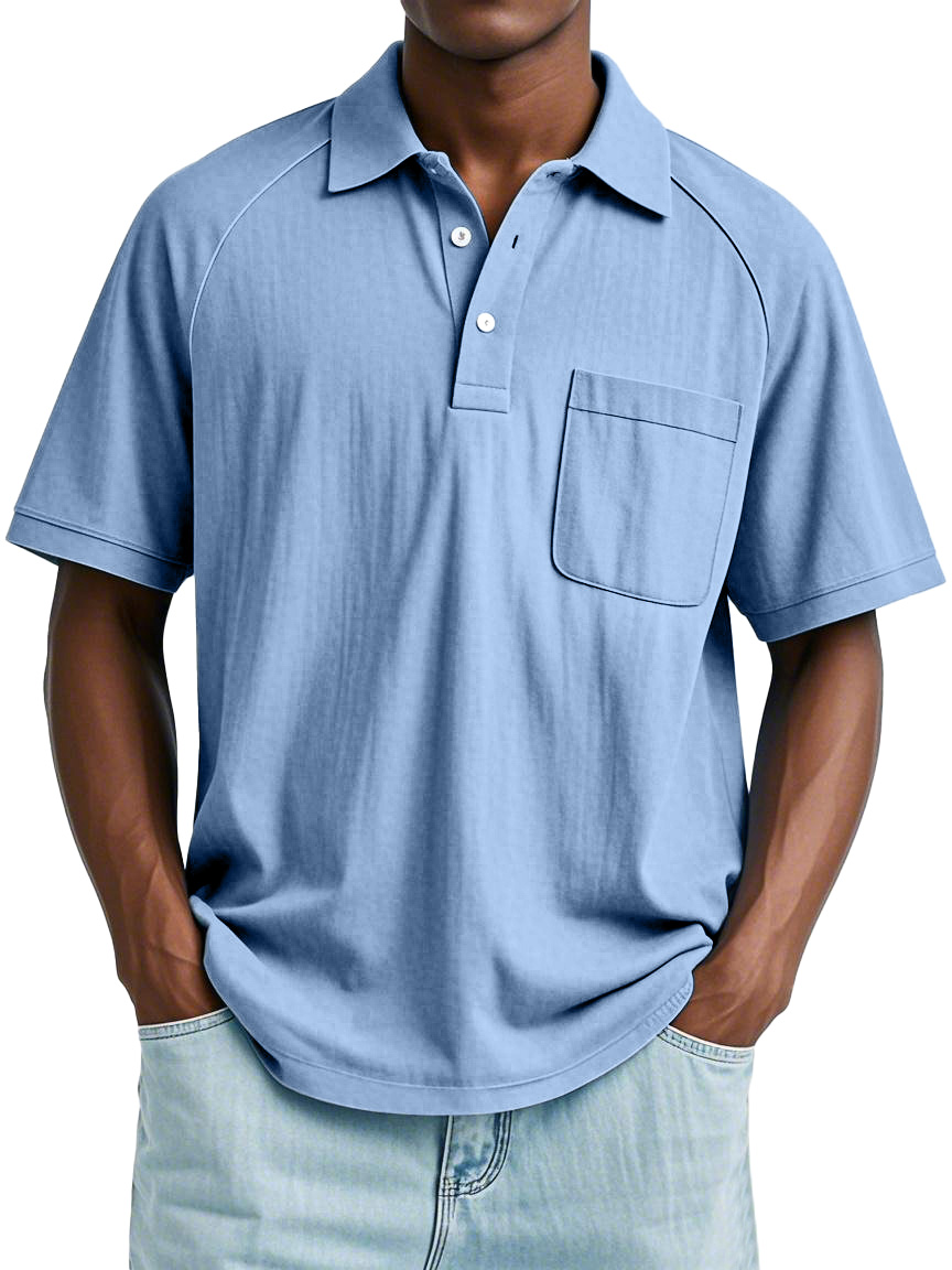 Men's Casual Simple Solid Color Raglan Short Sleeve Lapel Polo Shirt