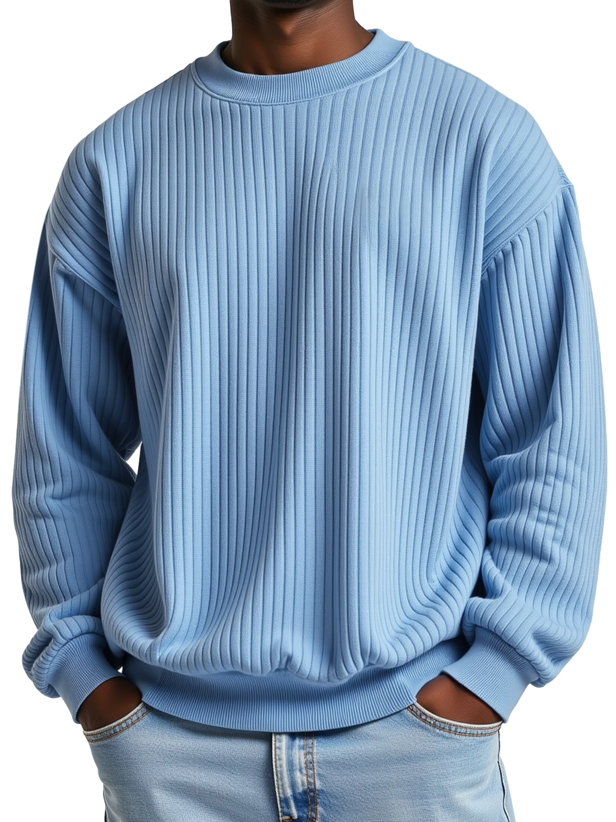 Men's Simple and Comfortable Ribbed Loose Crew Neck Sweatshirt