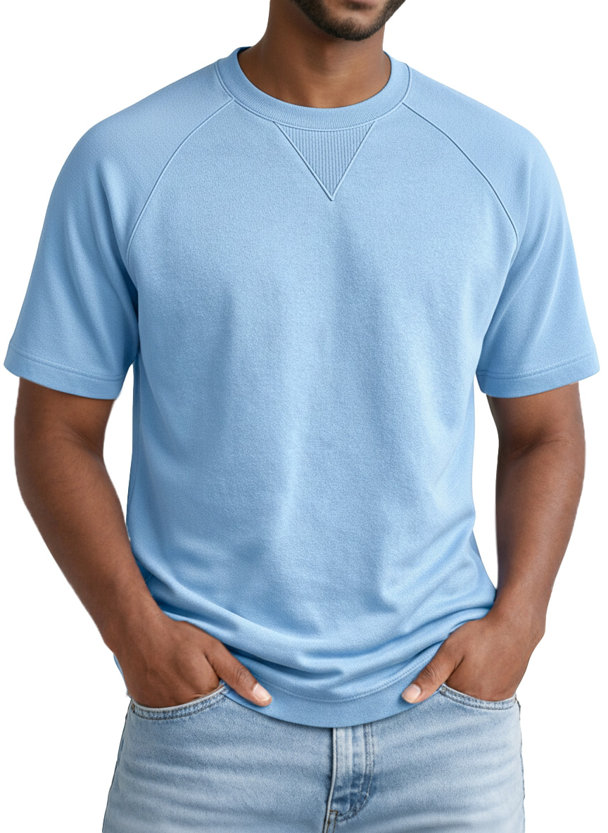 Men's Casual Solid-color Inverted Triangle Design Raglan Short-sleeved Crew Neck T-shirt