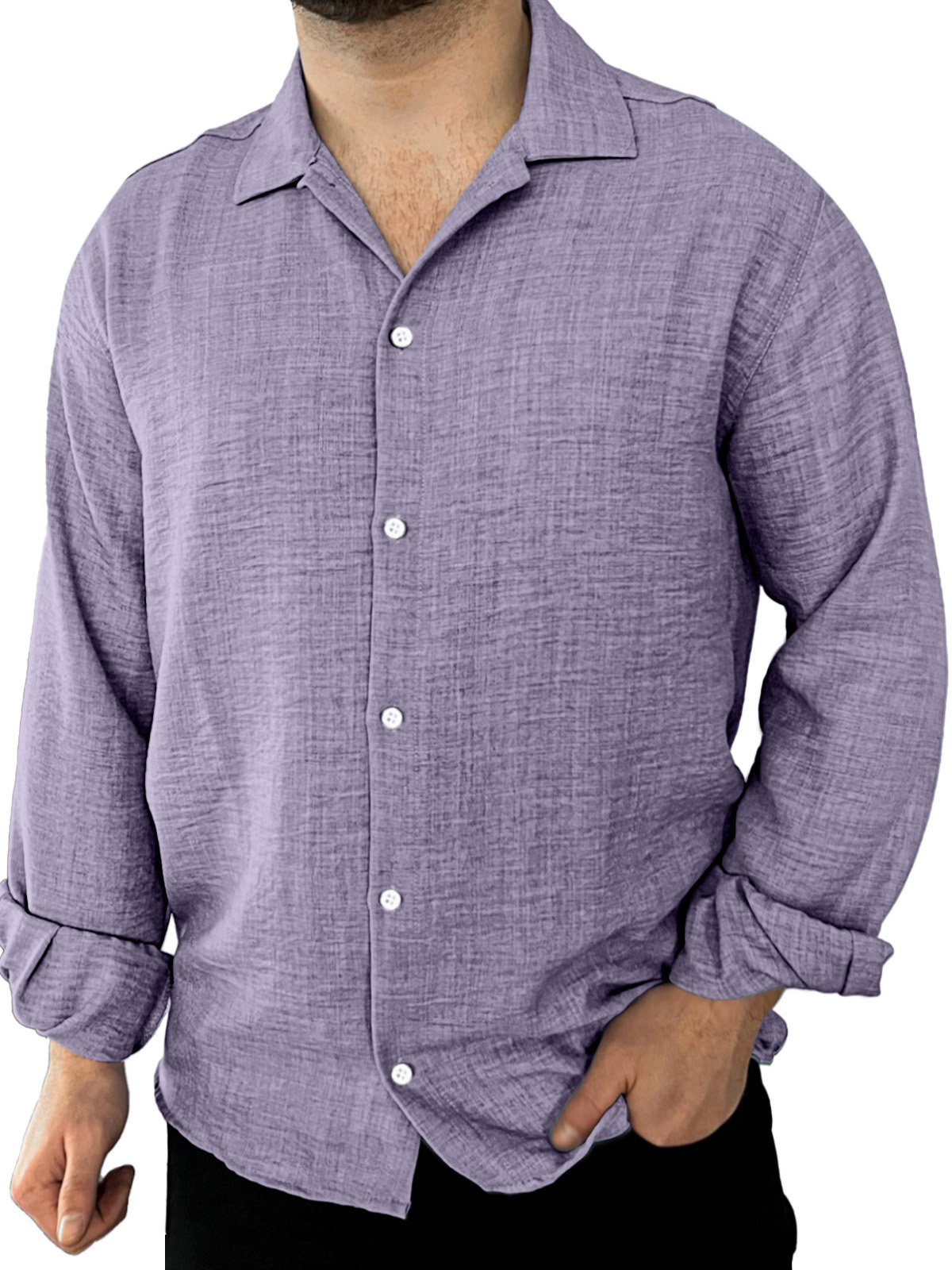 Men's Simple Daily Casual Solid Color Lapel Long-sleeved Shirt