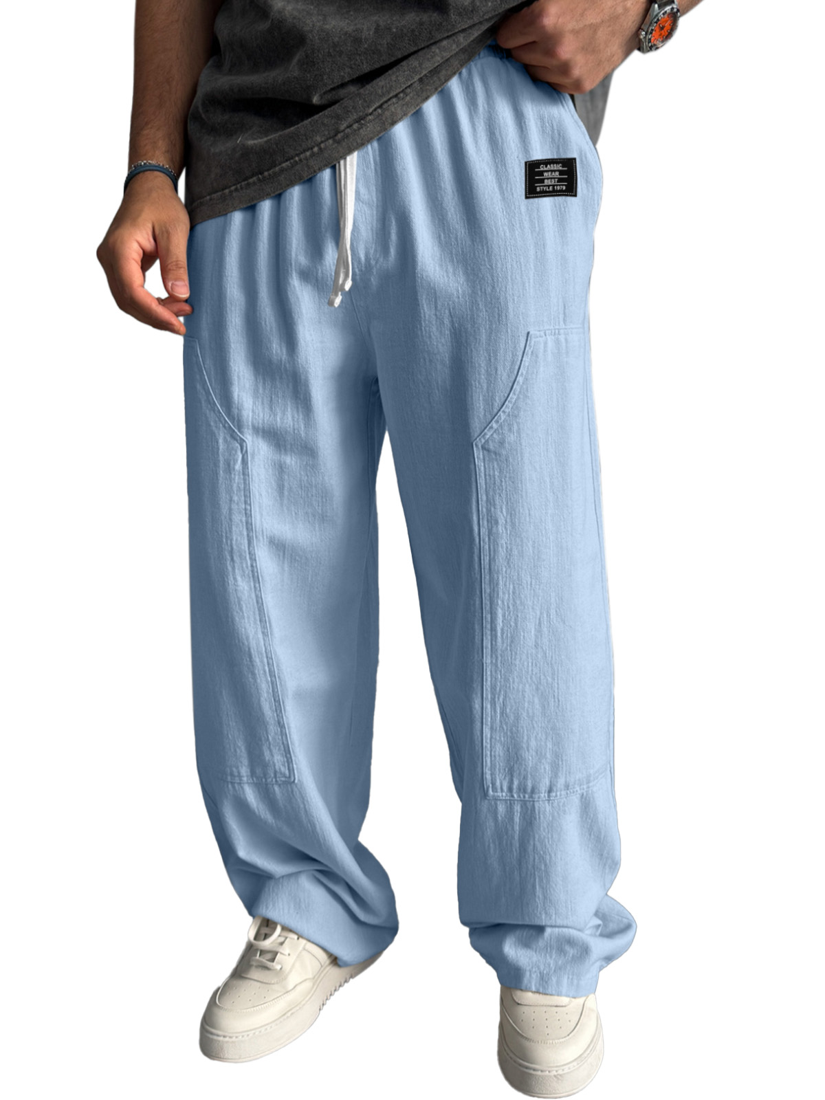 Simple Solid Color Loose And Comfortable Panel Design Straight-leg Pants With Logo