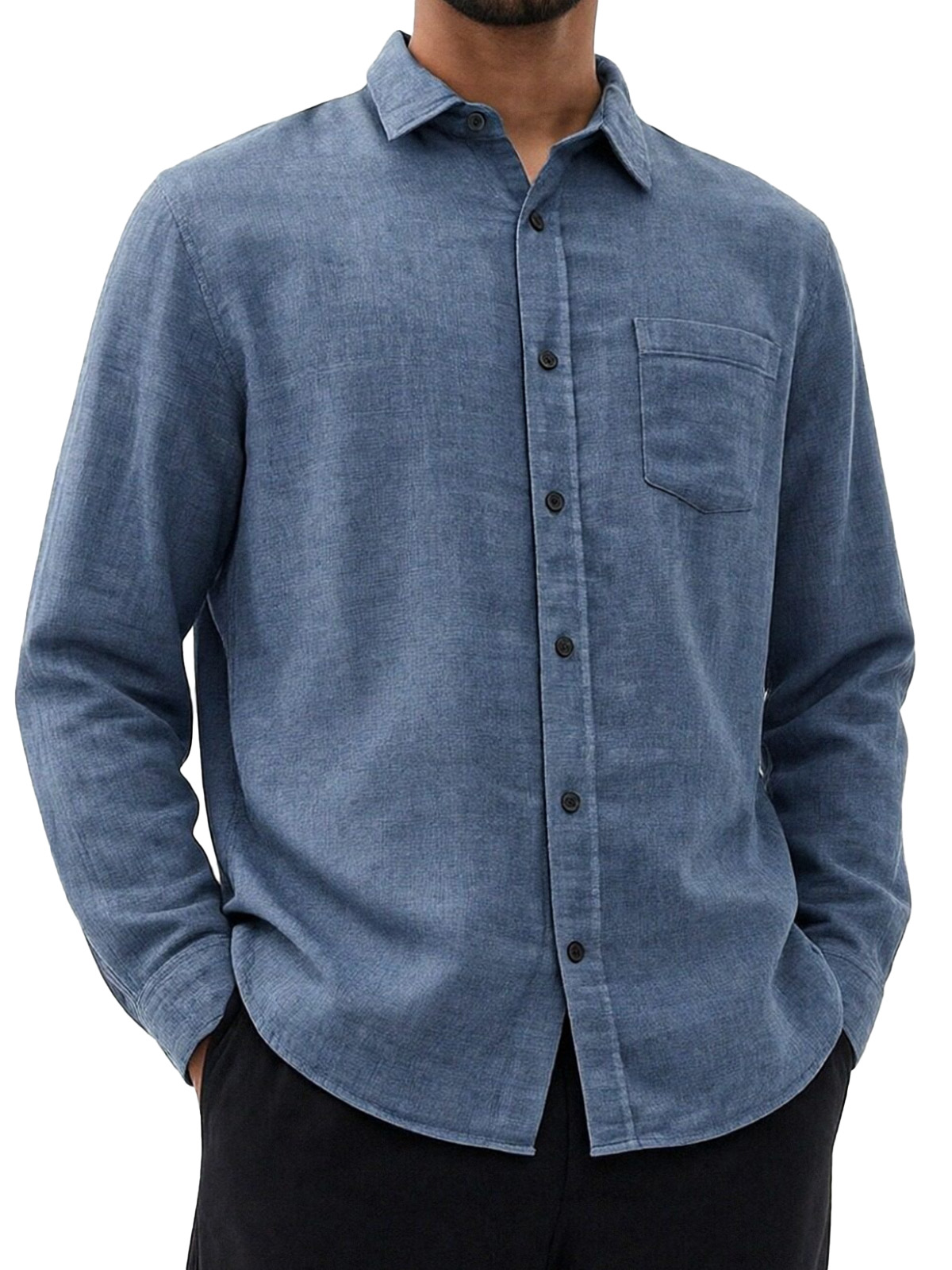 Men's Retro Simple And Versatile Solid Color Collared Long-sleeved Shirt