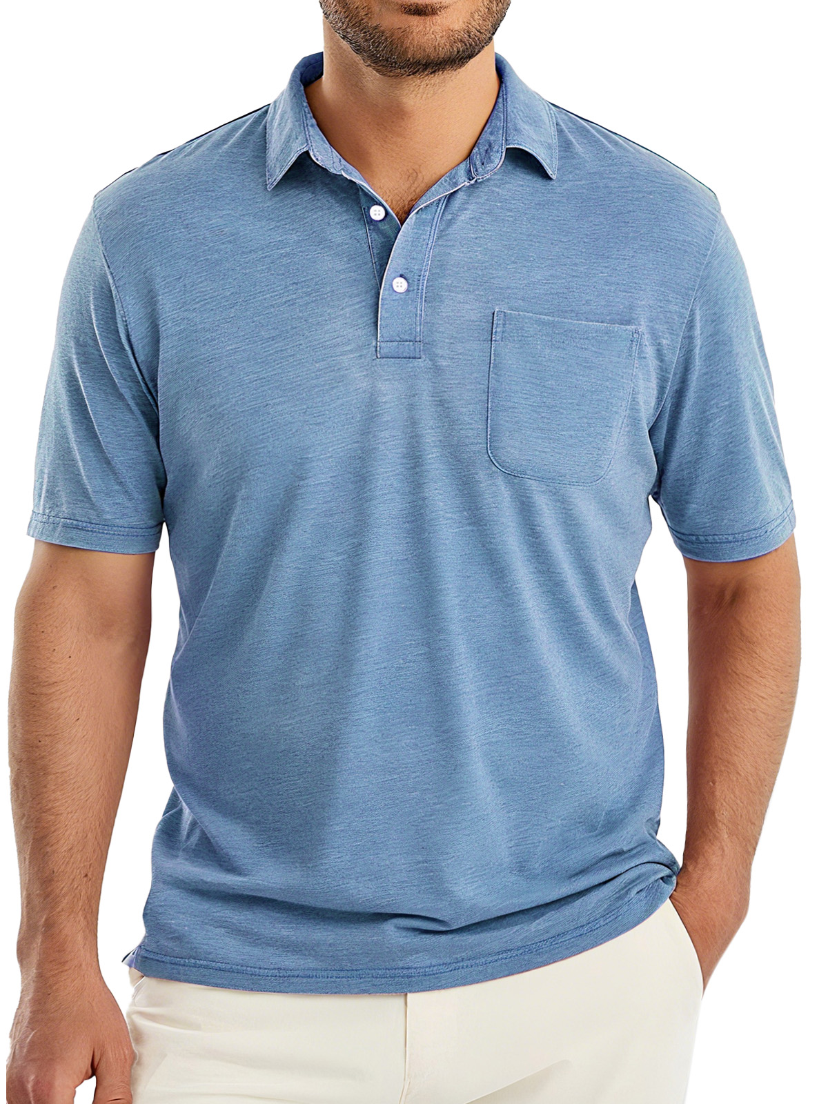 Men's Simple Solid Color Comfortable And Breathable Lapel Button Short-sleeved Polo Shirt