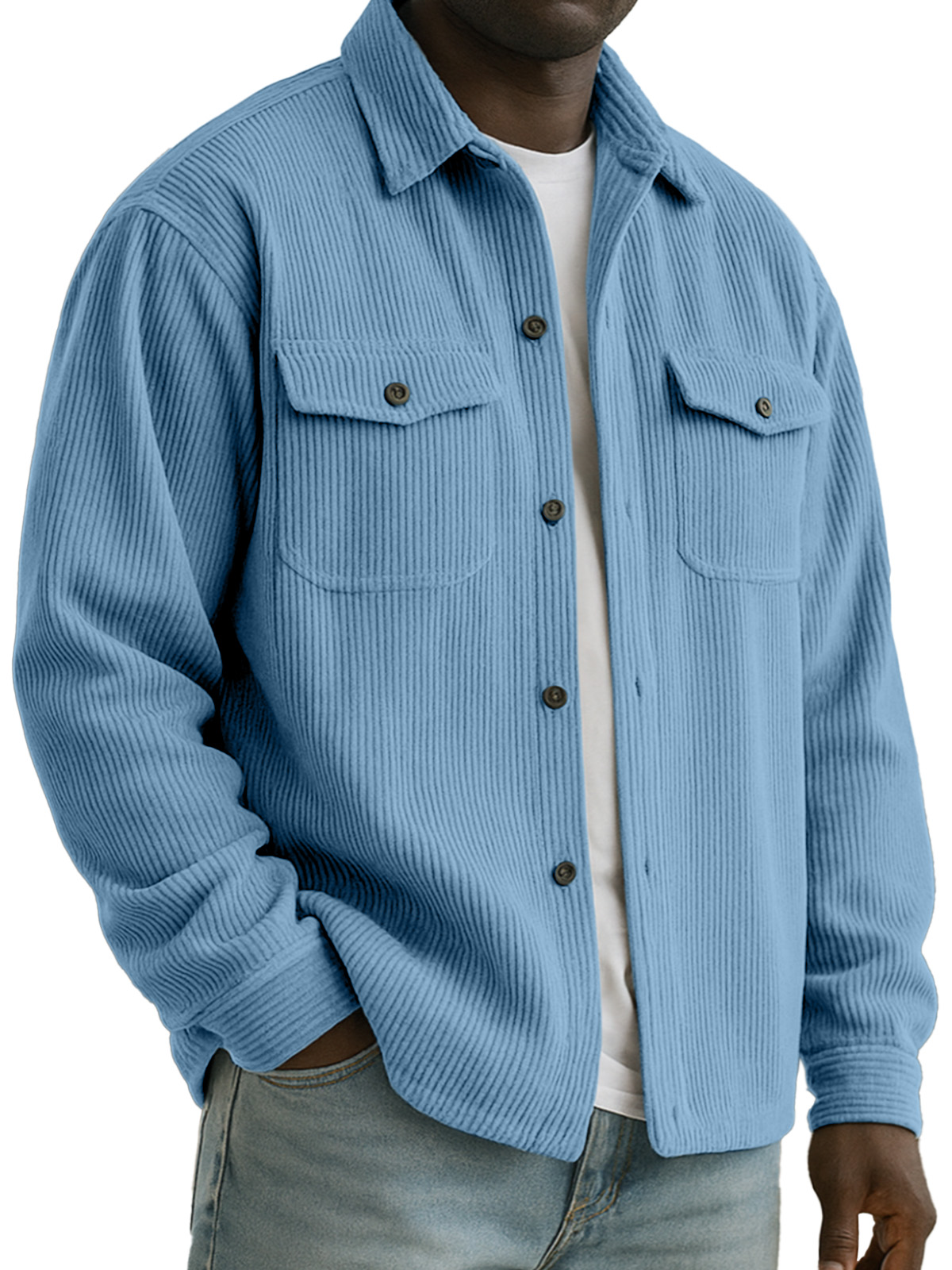 Men's Everyday Casual Corduroy Texture Double Pocket Lapel Long Sleeve Shirt