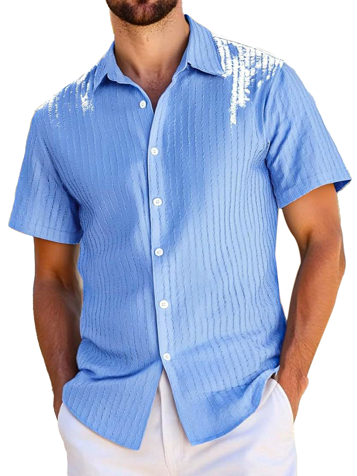 Men's Everyday Casual Textured Short-sleeved Lapel Shirt