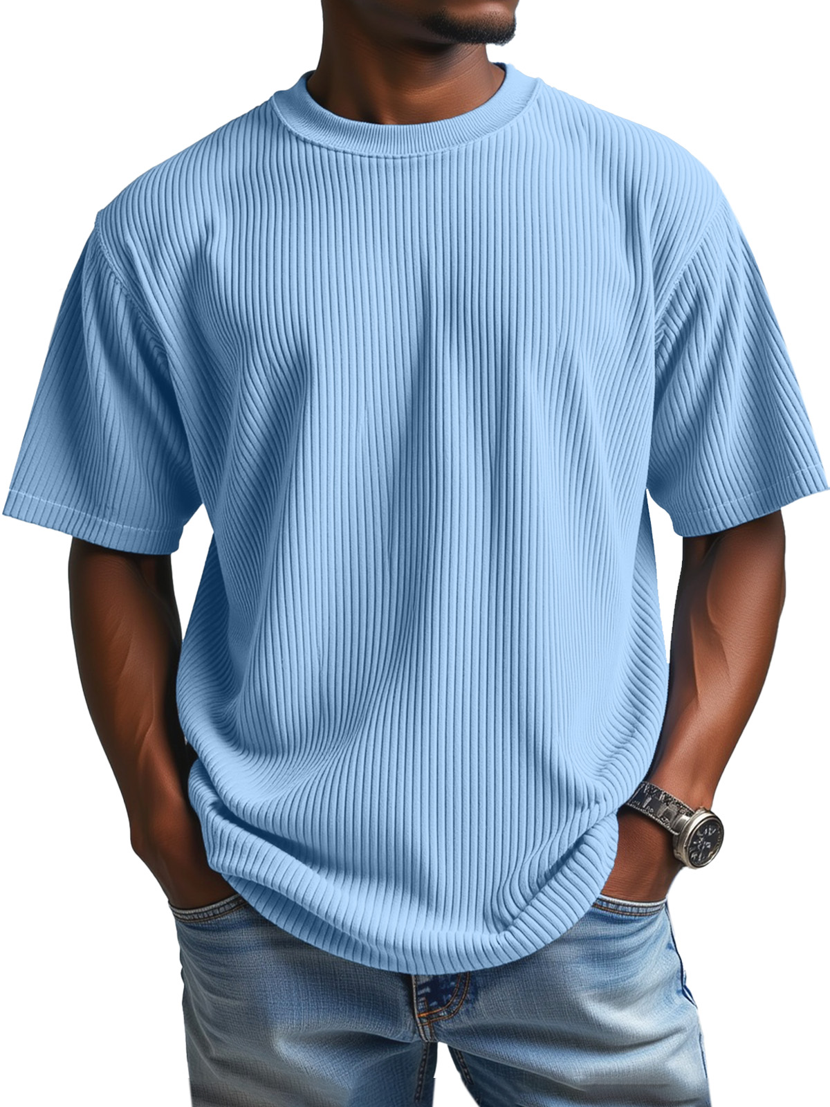 Men's Daily Solid Color Vertical Pit Round Neck Short-sleeved T-shirt