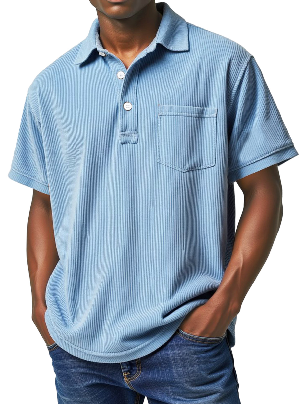 Men's Casual Solid Color Vertical Pit Lapel Short-sleeved Polo Shirt