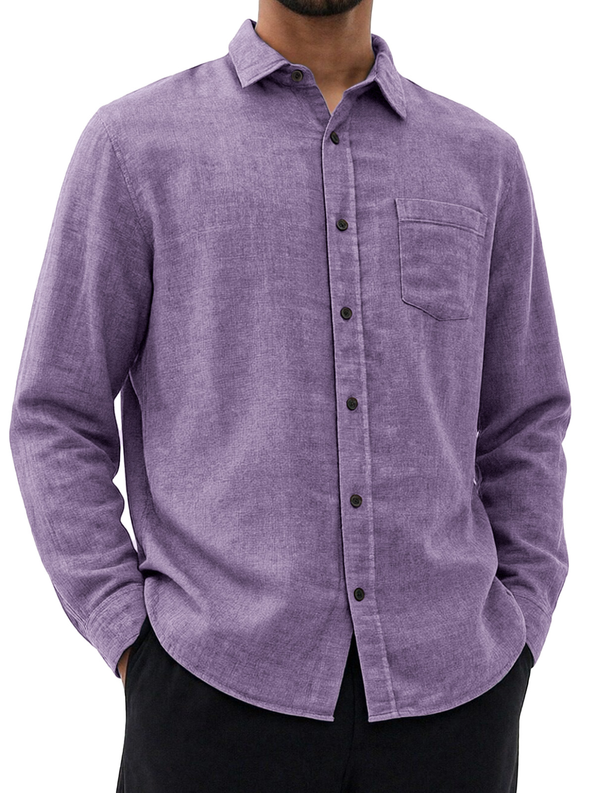 Men's Retro Simple And Versatile Solid Color Collared Long-sleeved Shirt