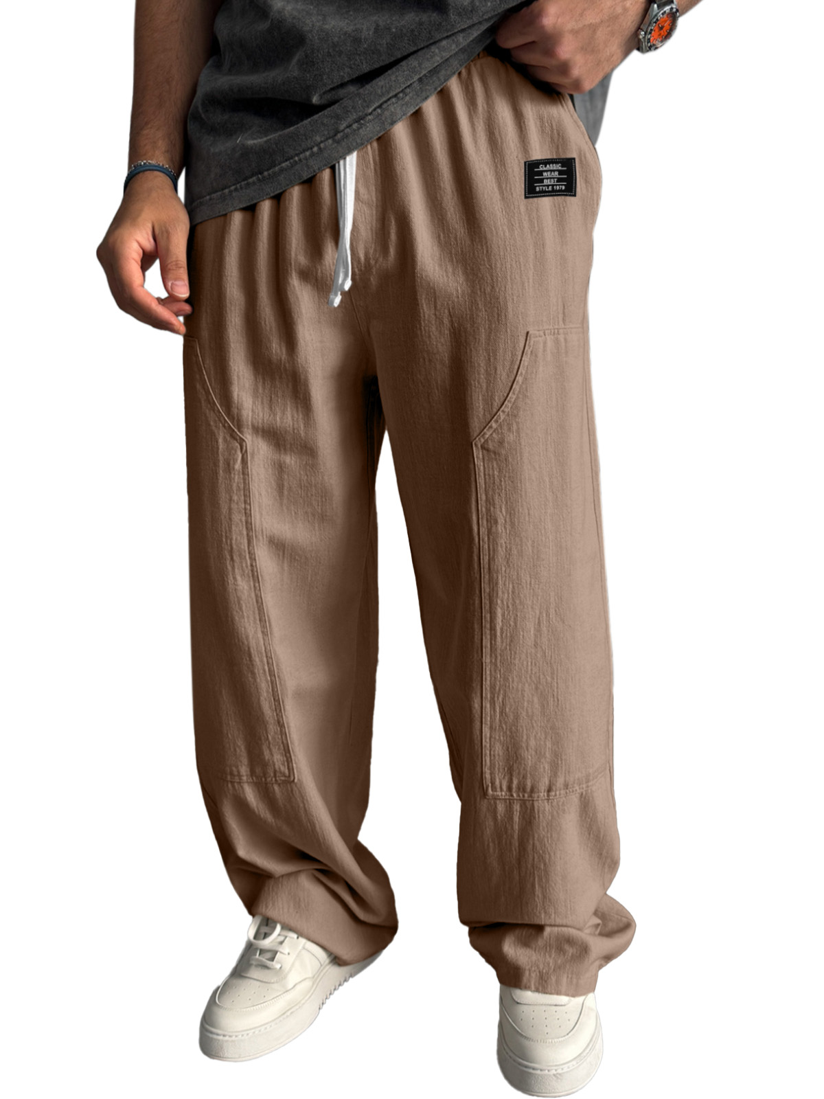 Simple Solid Color Loose And Comfortable Panel Design Straight-leg Pants With Logo
