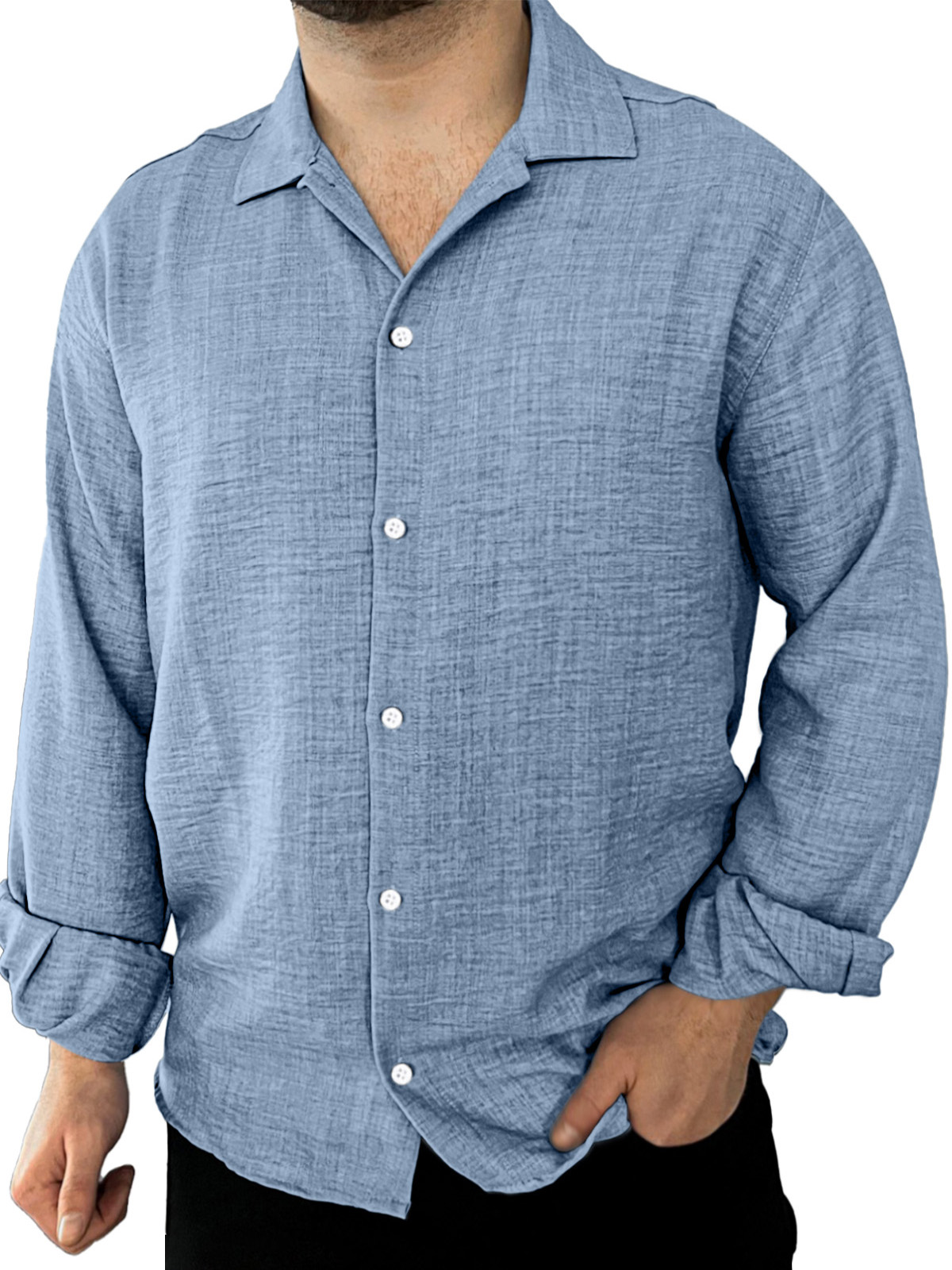 Men's Simple Daily Casual Solid Color Lapel Long-sleeved Shirt