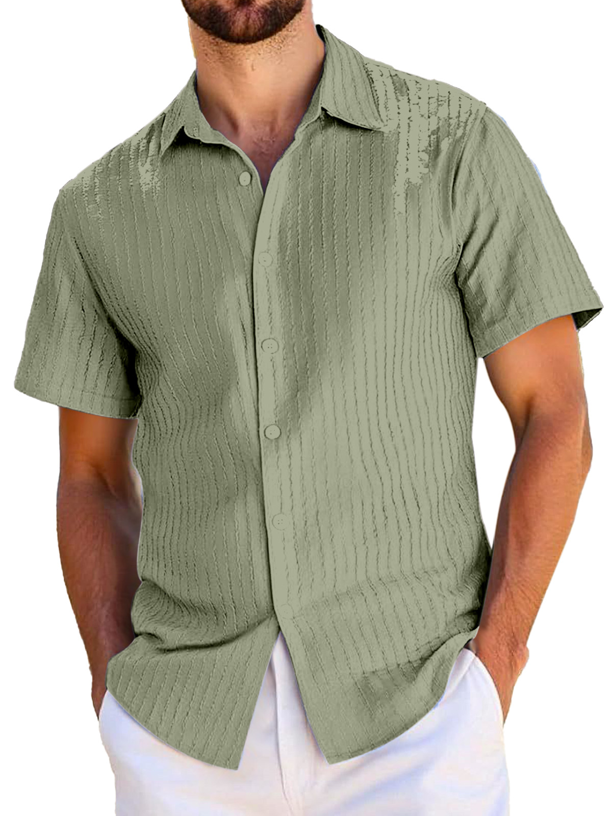 Men's Everyday Casual Textured Short-sleeved Lapel Shirt