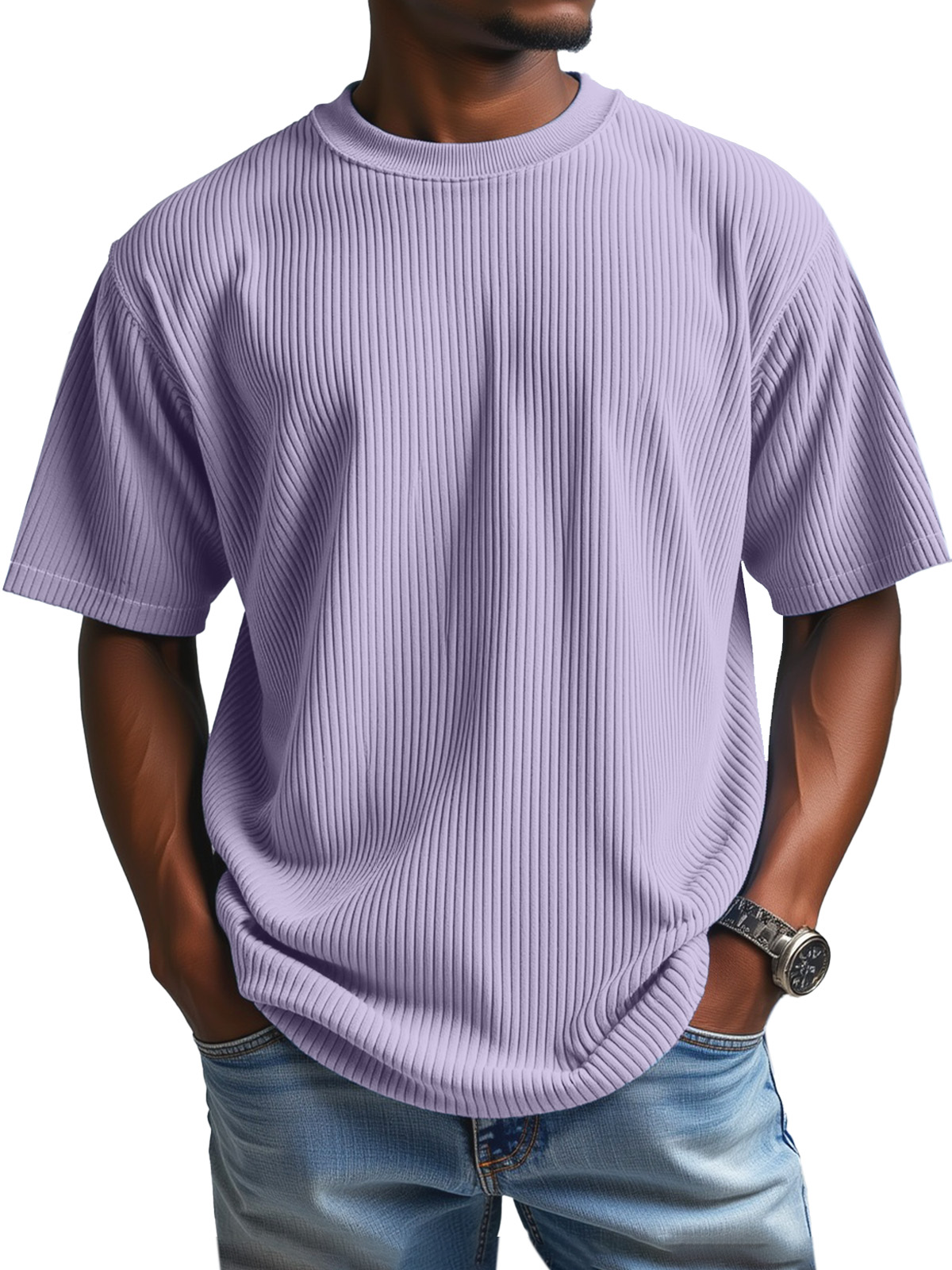 Men's Daily Solid Color Vertical Pit Round Neck Short-sleeved T-shirt