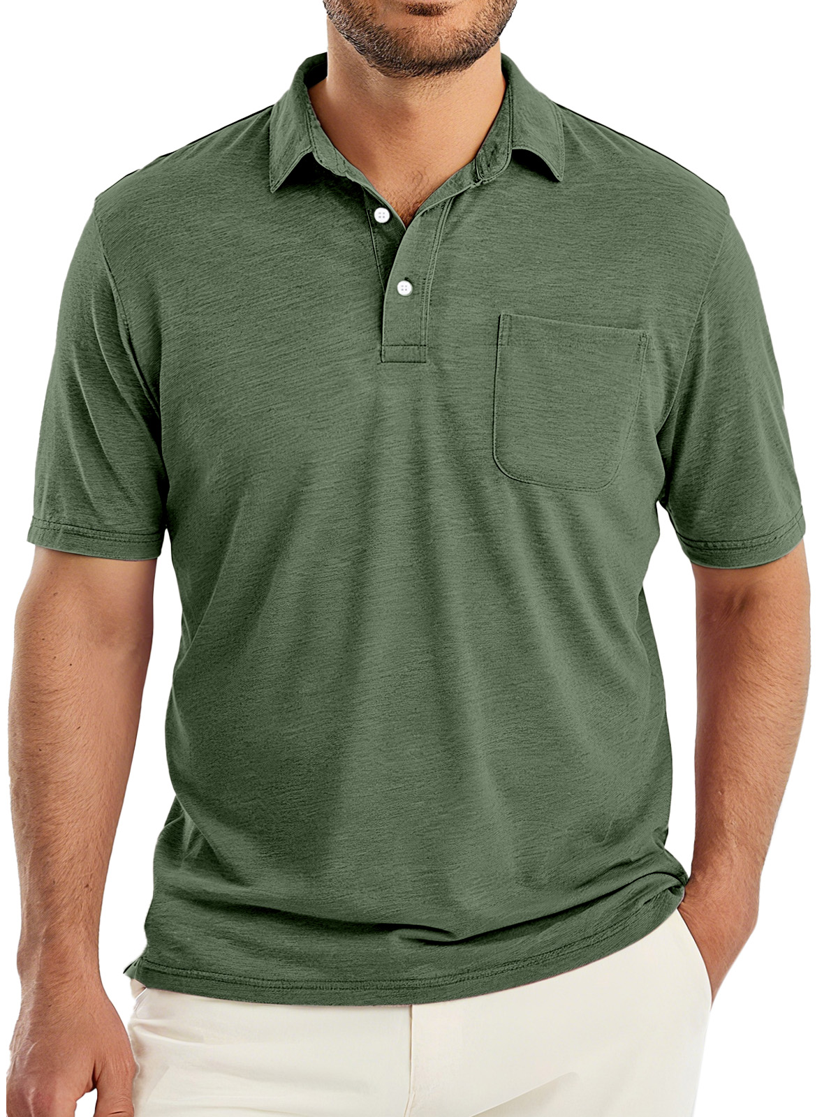 Men's Simple Solid Color Comfortable And Breathable Lapel Button Short-sleeved Polo Shirt