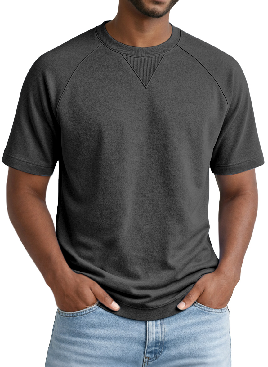Men's Casual Solid-color Inverted Triangle Design Raglan Short-sleeved Crew Neck T-shirt