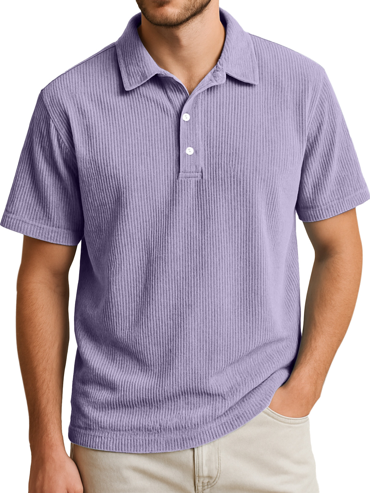 Men's Simple Daily Solid Color Vertical Pit Short-sleeved Lapel Polo Shirt