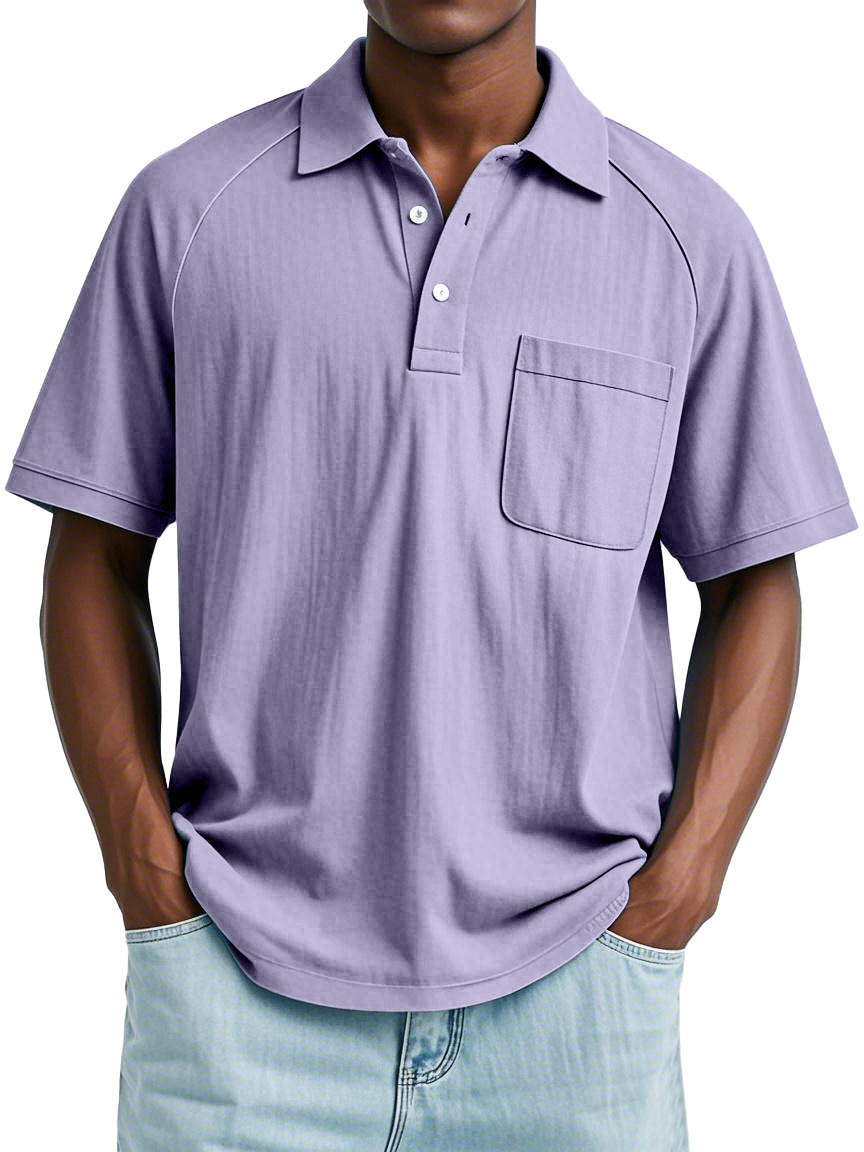 Men's Casual Simple Solid Color Raglan Short Sleeve Lapel Polo Shirt