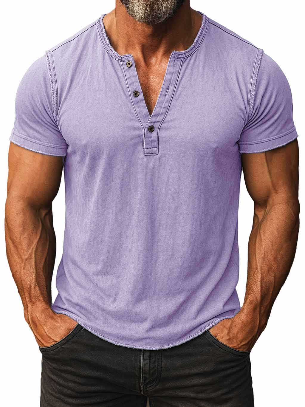 Men's Fashion Retro Distressed Short-sleeved Henley Shirt
