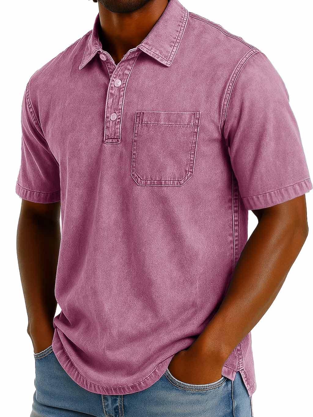 Men's Fashion Casual Retro Washed Short-sleeved Lapel Pocket Polo Shirt