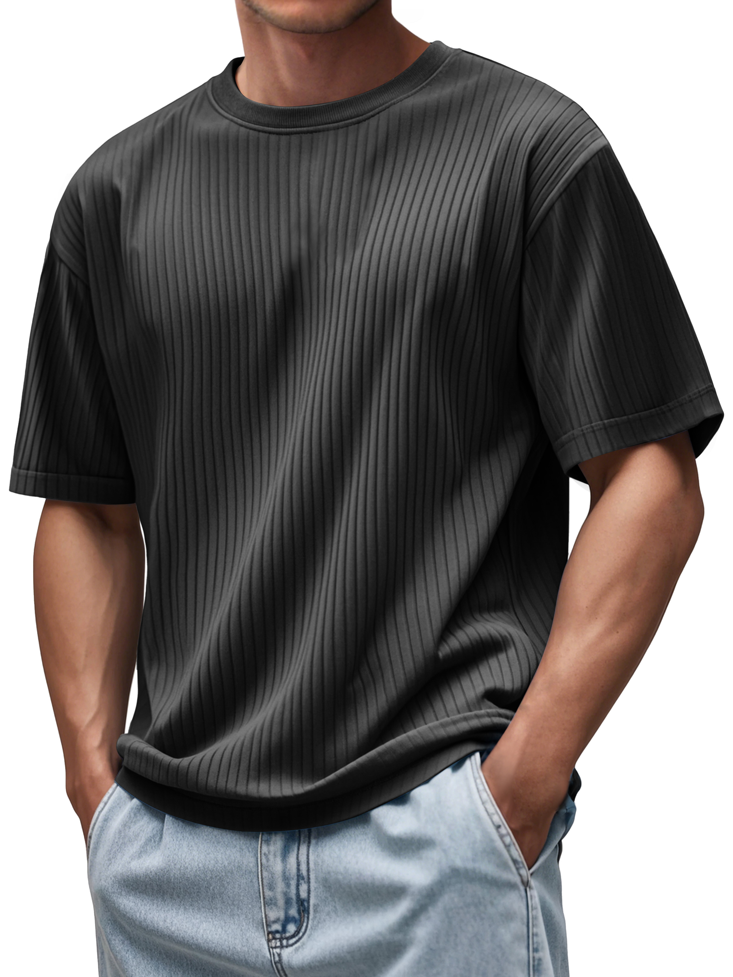 Men's Daily Round Neck Pitted Texture Casual Short-sleeved T-shirt