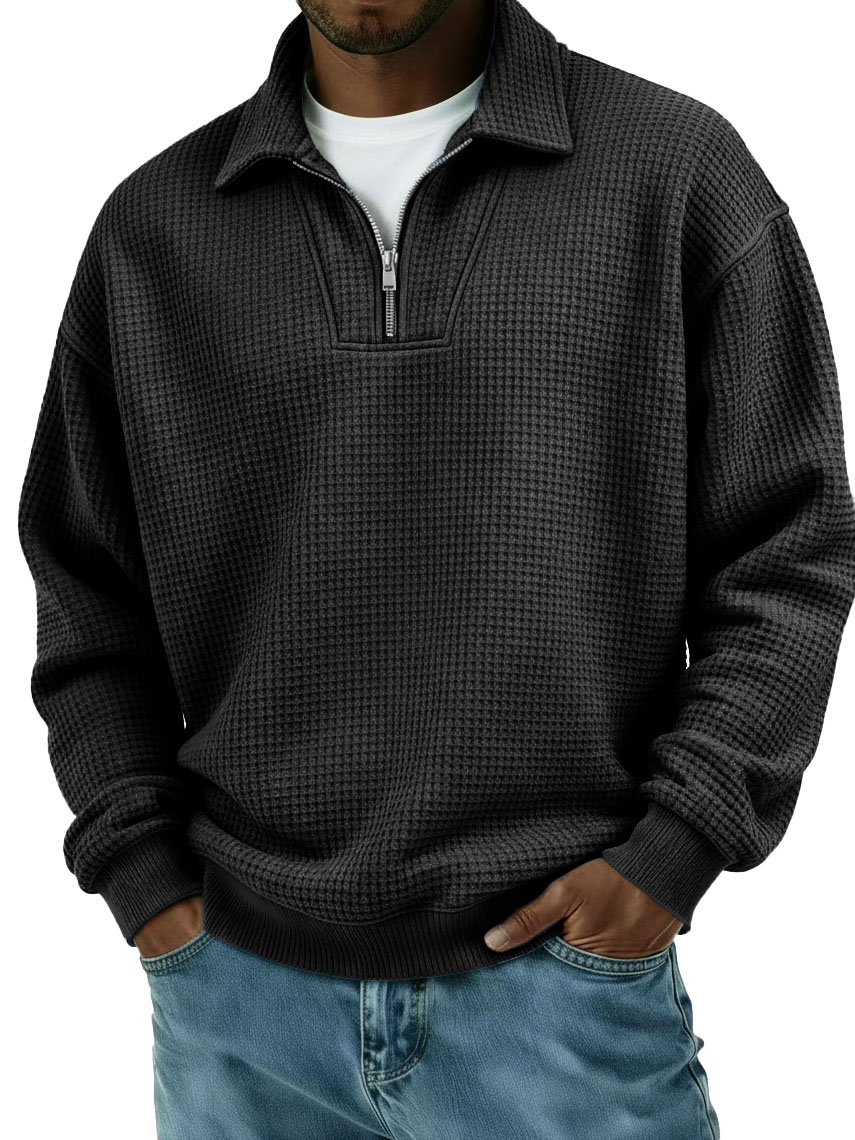 Men's Stylish Casual Loose-fitting Zippered Lapel Long-sleeved Sweatshirt