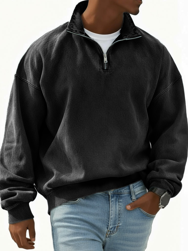 Men's Stylish Retro Half-zip Long-sleeved Stand-up Collar Sweatshirt
