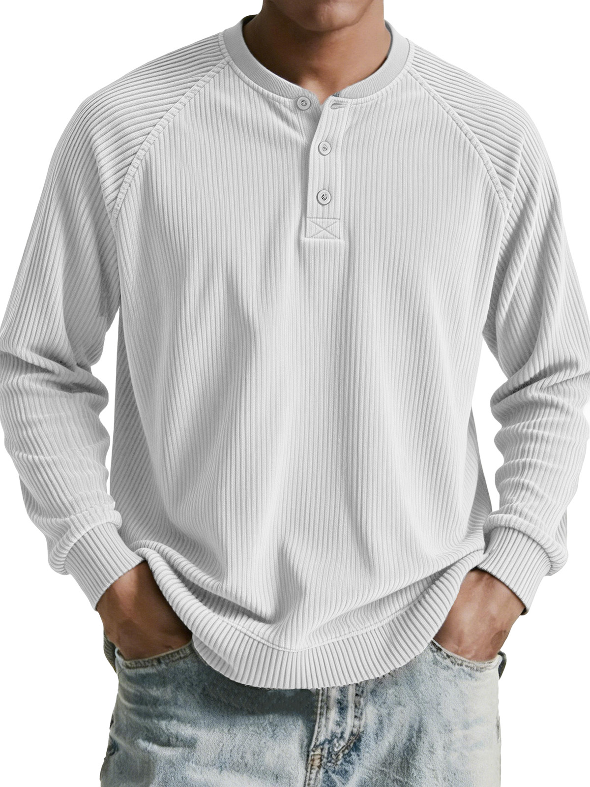 Men's clothing fashionable casual retro corduroy long-sleeved Henry shirt