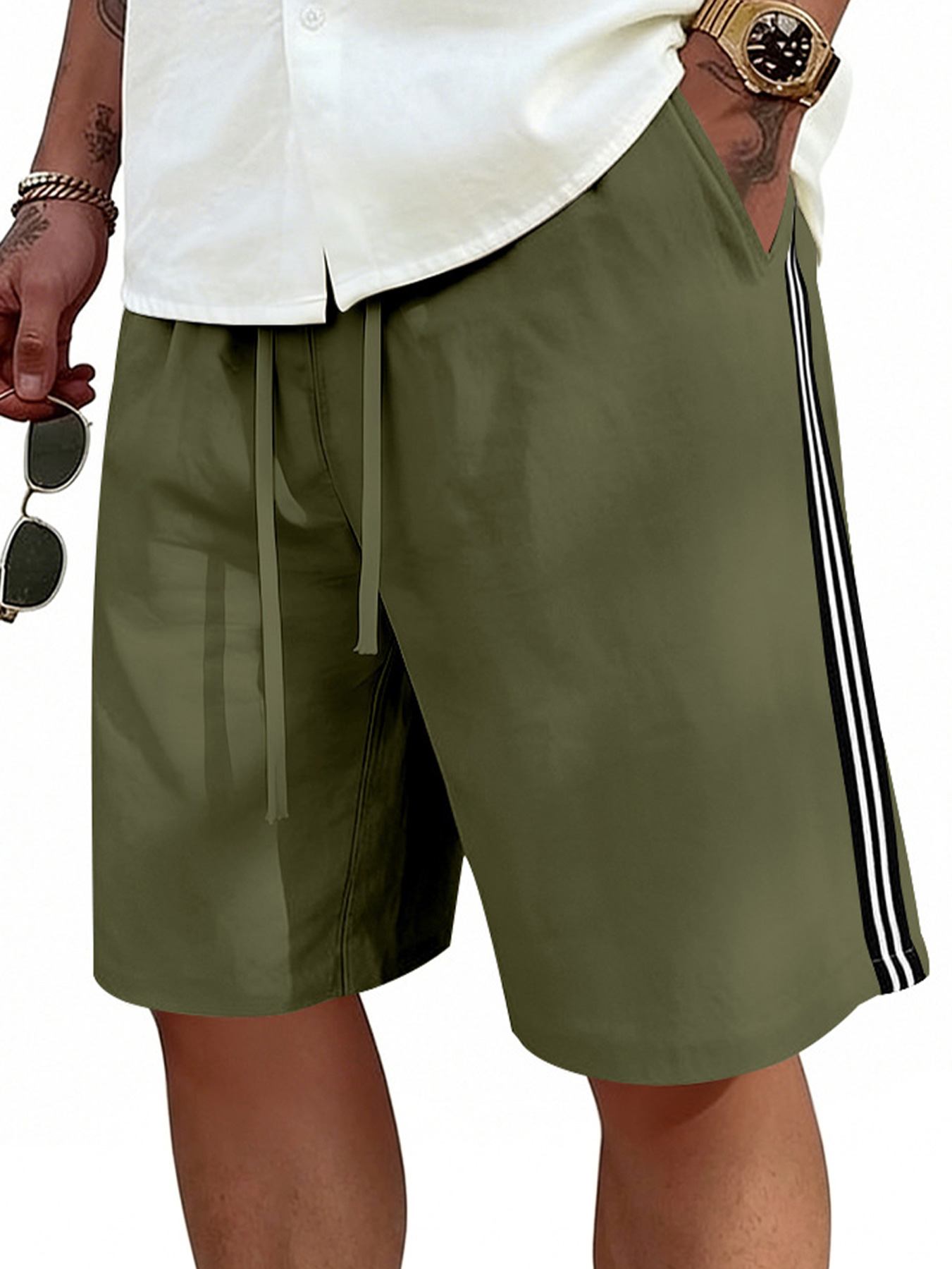 Men's Casual Beach Shorts Simple Striped and Drawstring