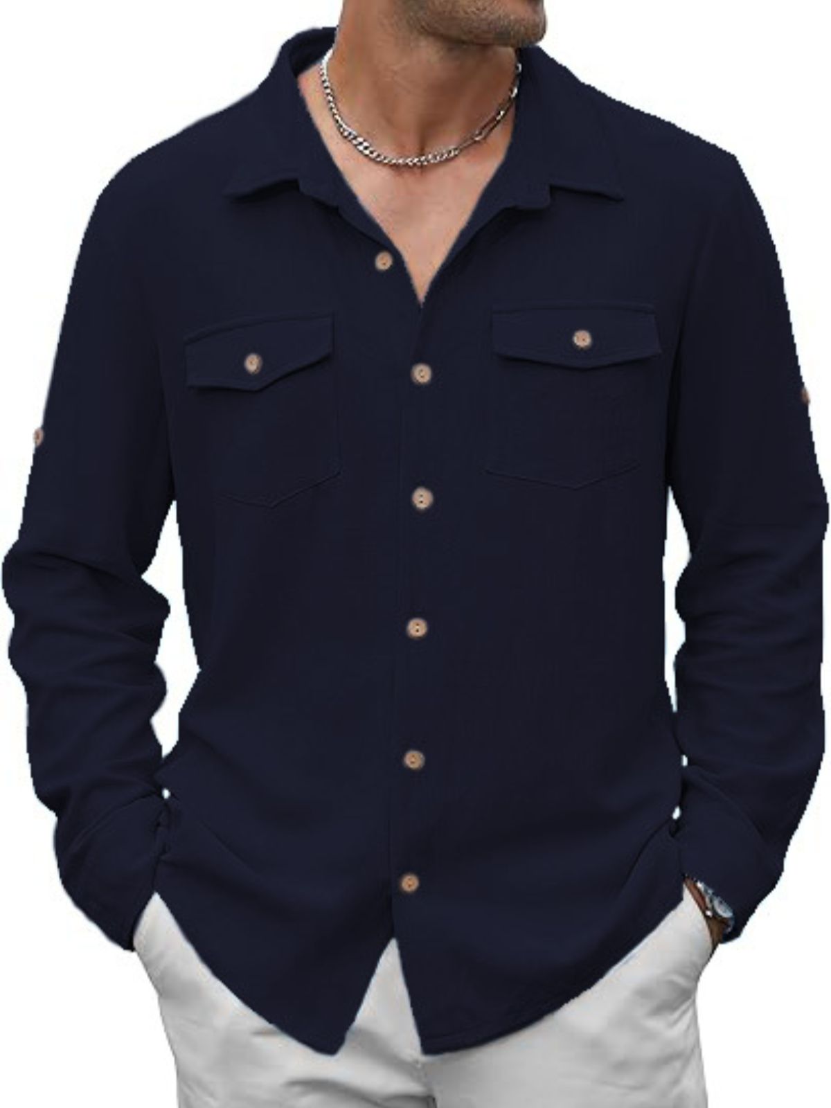 Men's Casual Solid Color Long-sleeved Shirt