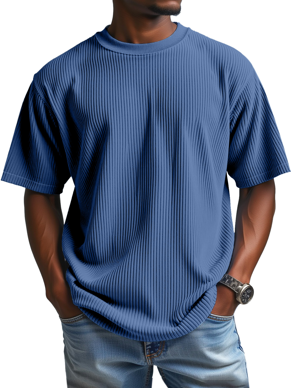 Men's Daily Solid Color Vertical Pit Round Neck Short-sleeved T-shirt