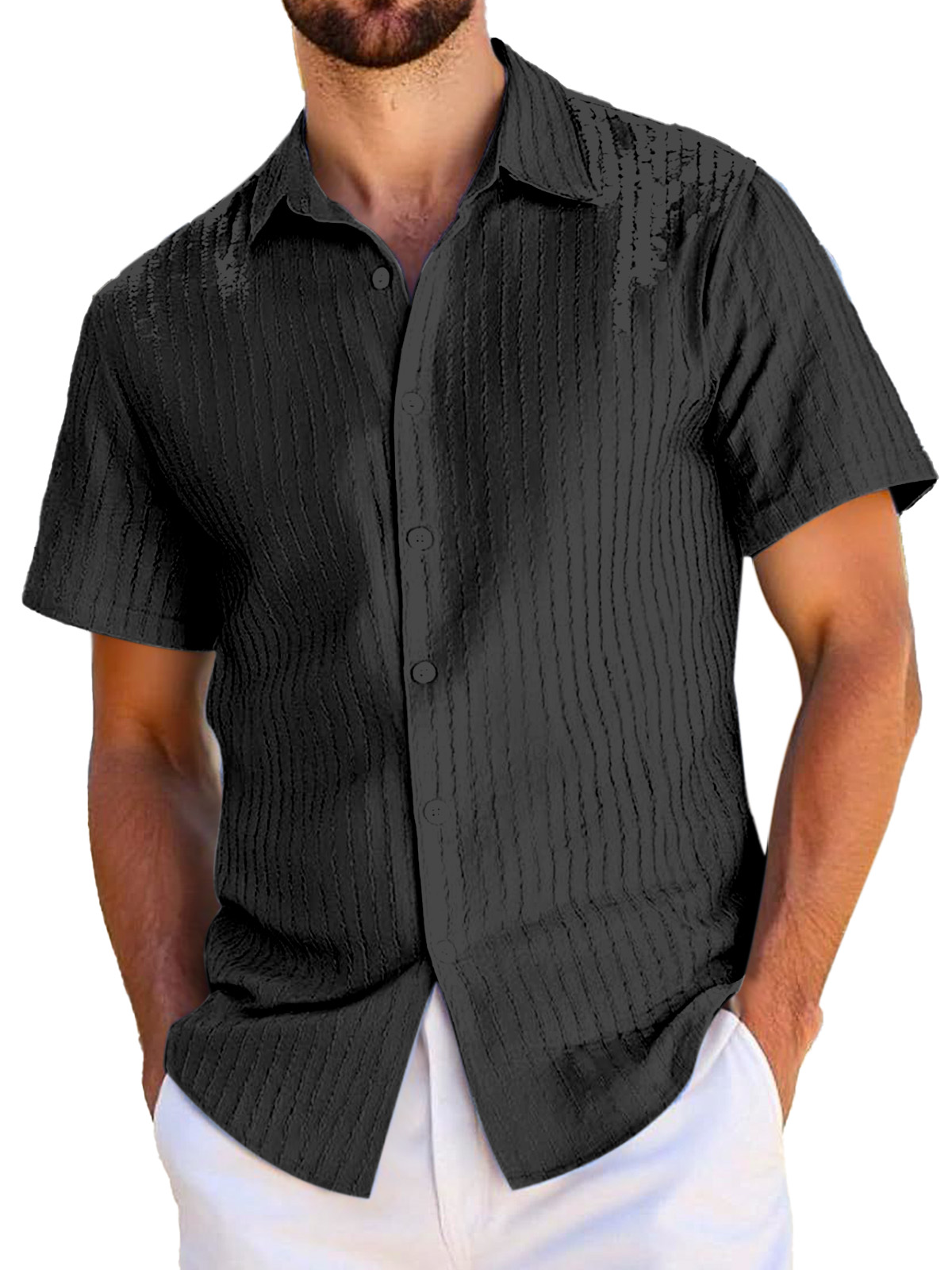Men's Everyday Casual Textured Short-sleeved Lapel Shirt