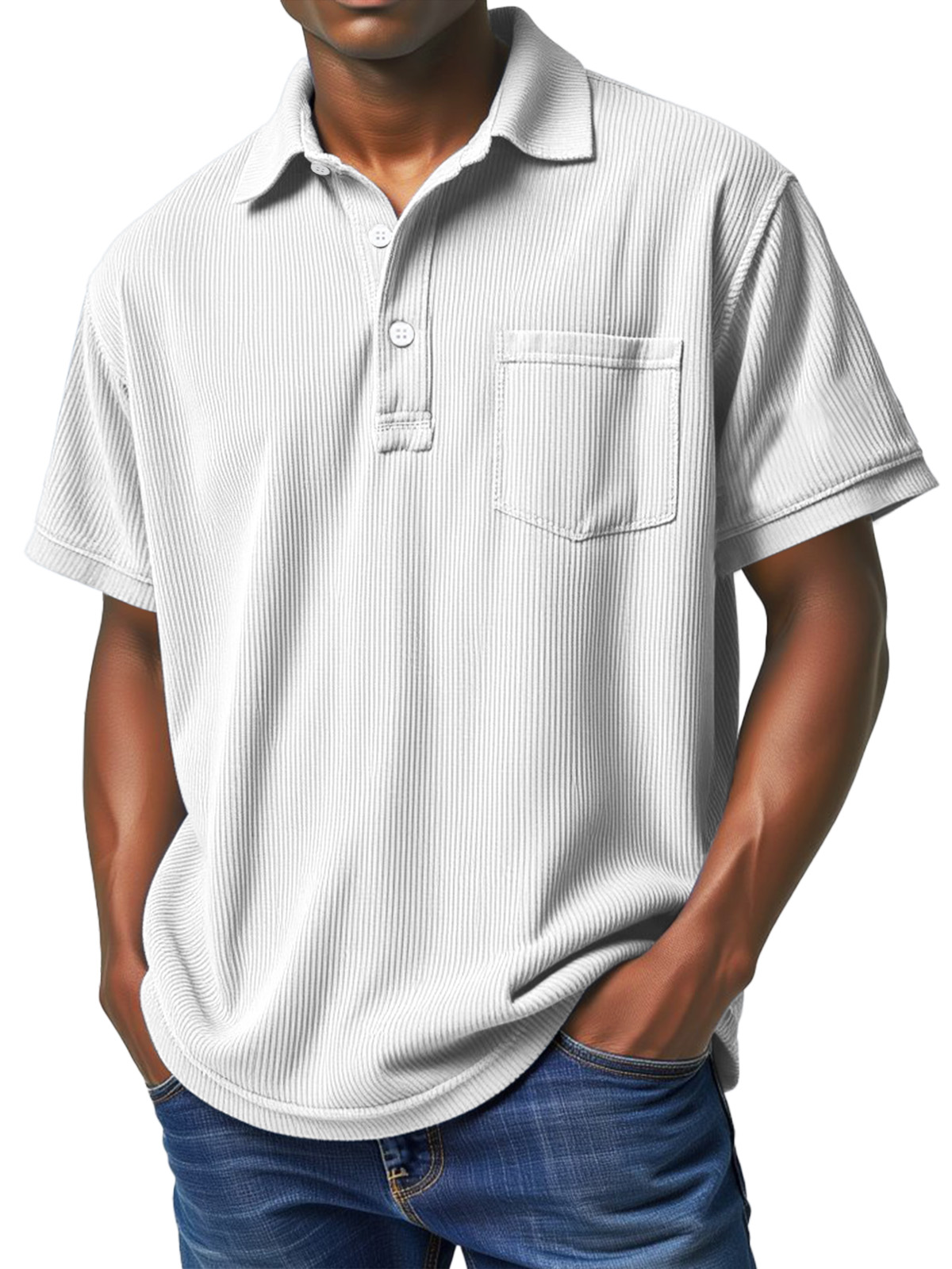 Men's Casual Solid Color Vertical Pit Lapel Short-sleeved Polo Shirt