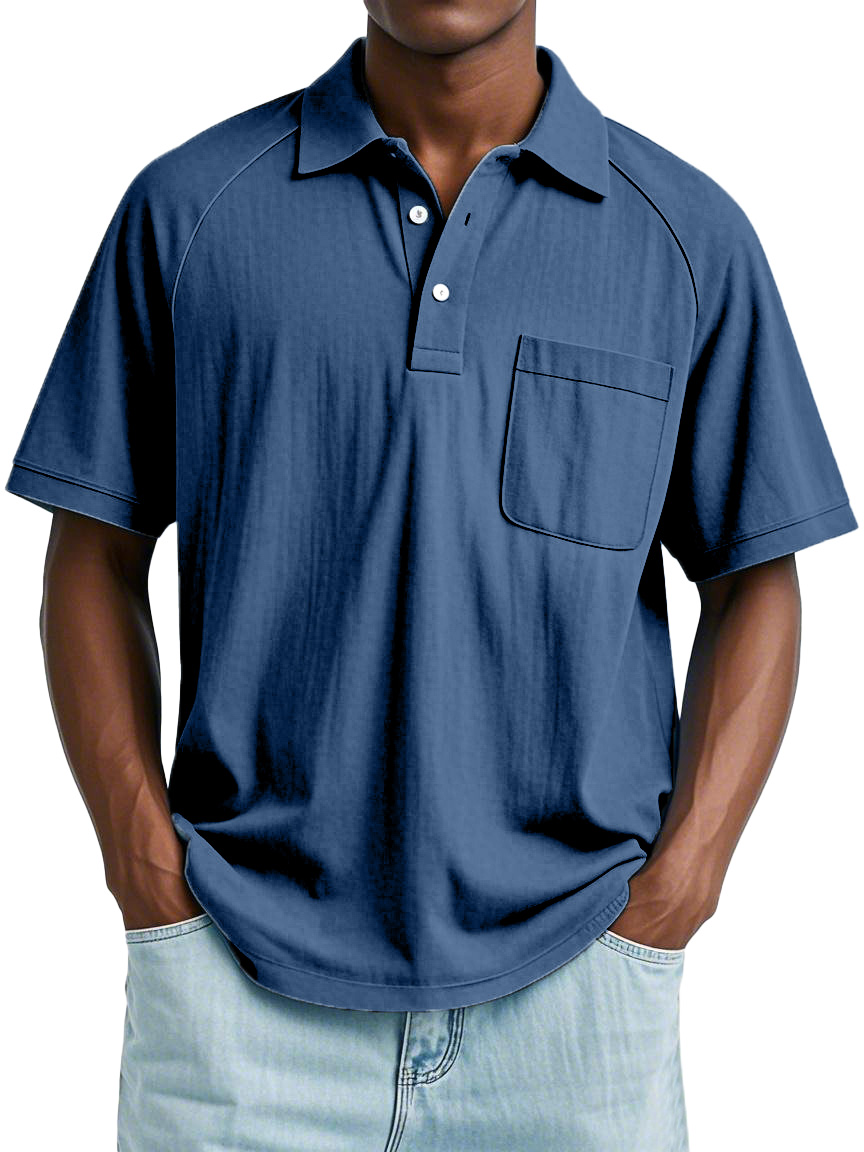 Men's Casual Simple Solid Color Raglan Short Sleeve Lapel Polo Shirt