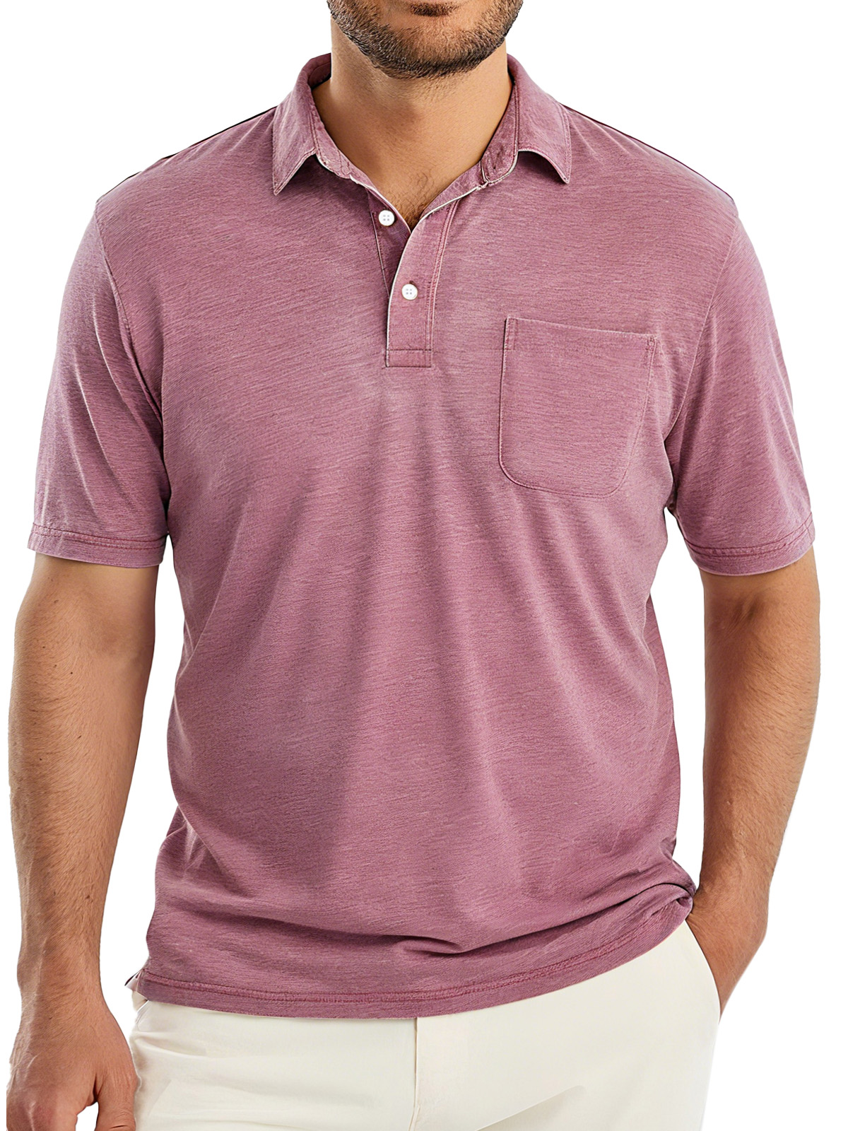Men's Simple Solid Color Comfortable And Breathable Lapel Button Short-sleeved Polo Shirt