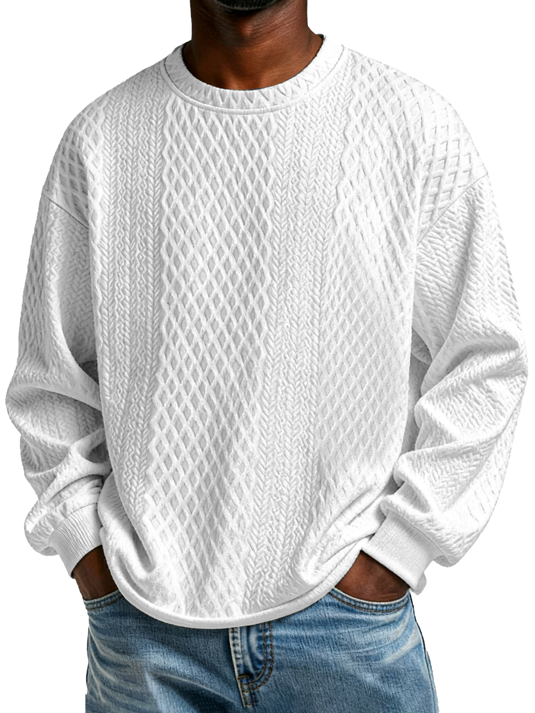 Men's Casual Solid Color Texture Long-sleeved T-shirt