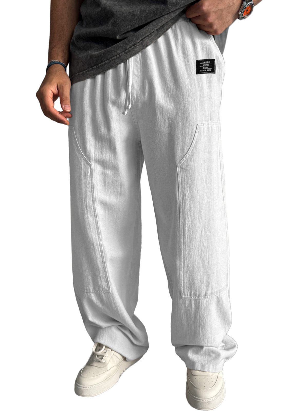 Simple Solid Color Loose And Comfortable Panel Design Straight-leg Pants With Logo