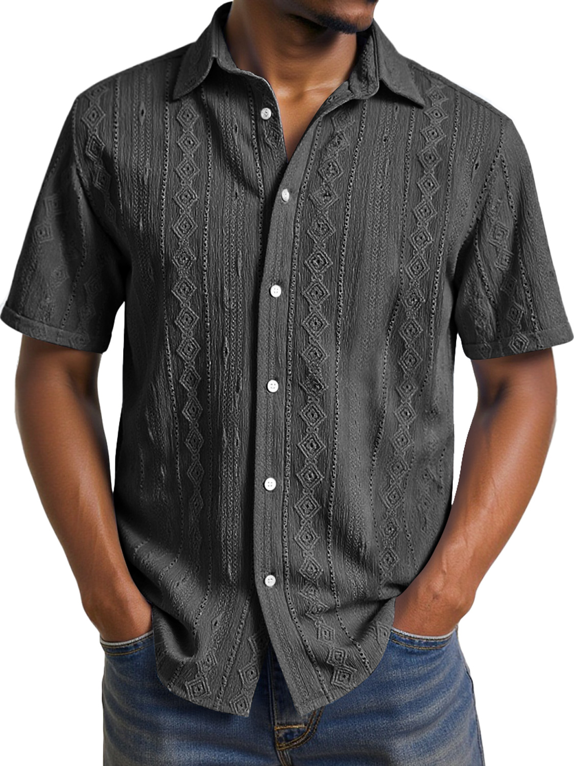 Men's Daily Casual Jacquard Texture Comfortable Short-sleeved Shirt